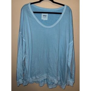 Aerie Womens Light Blue Oversized off shoulder sweatshirt slouchy minimalist LG